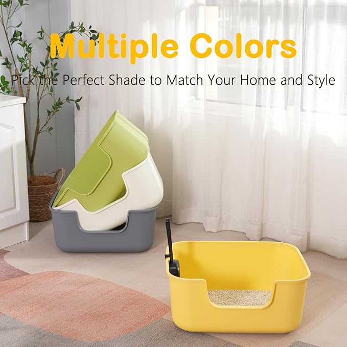 Large Cat Litter Box with High Sides,Cat Boxes for Indoor Cats,Cat Litter Pan for Kitty,Litter Box with Low Entry,Easy to Clean,Anti-Splashing (Green)