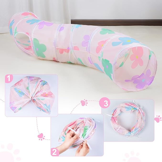 Glittme Cat Tunnel, Cat Tunnels for Indoor Cats, S-Shape Cats Cave with Cat Toys, Foldable Cat Tubes and Tunnels for Cats, Rabbit, Puppy, Guinea Pig