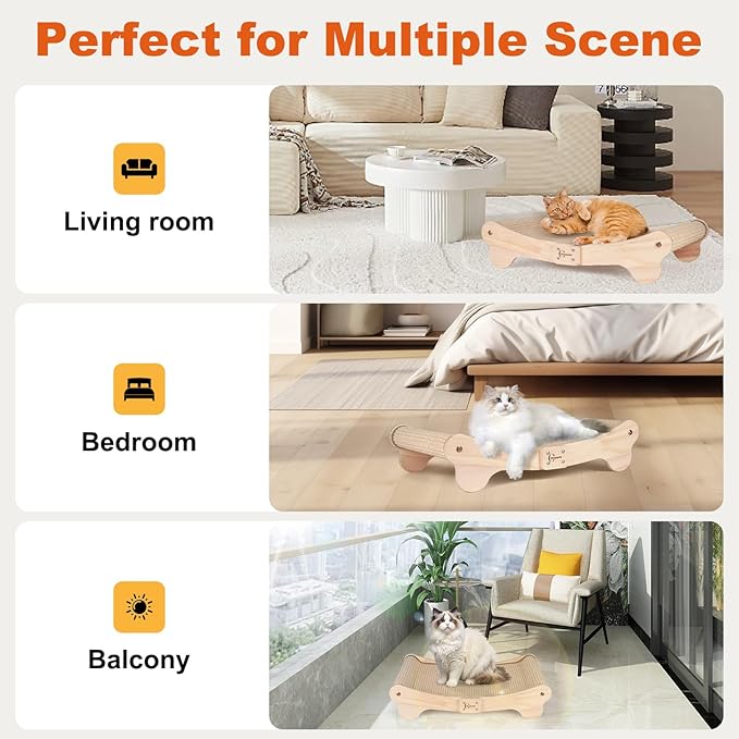 Oroonoko Cat Scratcher Bed for Indoor 2-in-1 Sisal Scratching Post & Hammock with Easy Assembly, Non-Tip Wood Base, Large Cat Bed & Scratch Pad (2-in-1 scracher Bed)