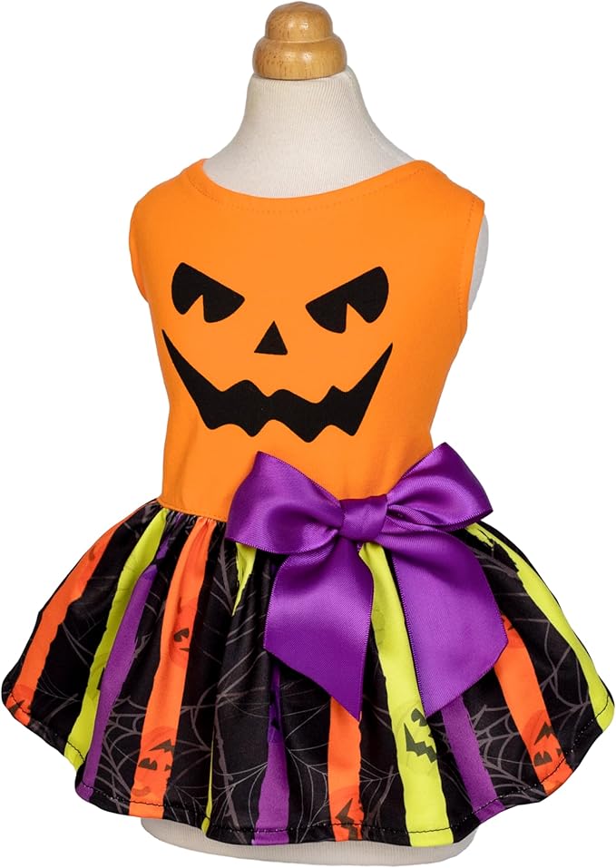 Fitwarm Halloween Pumpkin Dog Dress, Funny Dog Halloween Costumes, Doggy Clothes for Small Dogs Girl, Pet Apparel, Orange, Black, Purple, Medium