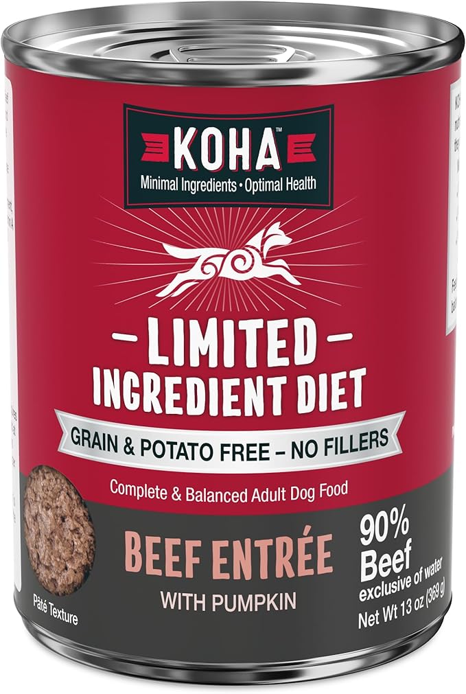 KOHA Limited Ingredient Diet Beef Entrée for Dogs - Grain Free Wet Dog Food with No Fillers - Sensitive Stomach Beef Dog Food 13 oz Pack of 12