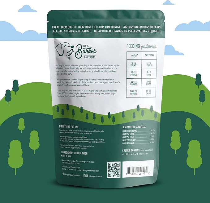 Beg & Barker Chicken Chips for Dogs (8oz, Pack of 1) - Single Ingredient Dog Treats Made for Small and Large Dogs Protein Human Grade Dog Treats Made from Real Meat Chicken, Made in USA