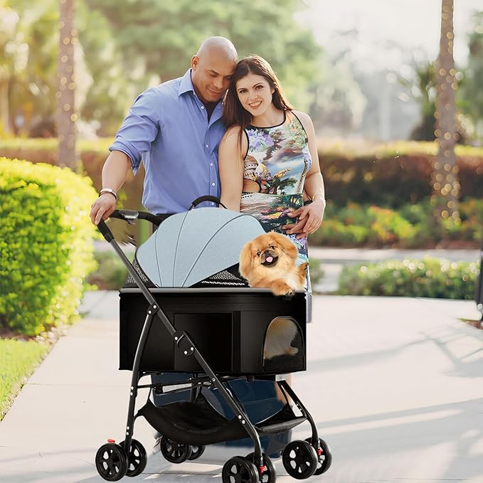 3 in 1 Dog Strollers 4 Wheels Folding Pet Stroller with Detachable Carrier Multifunction Portable Dogs Travel Carriers for Medium Small Puppy Kittens