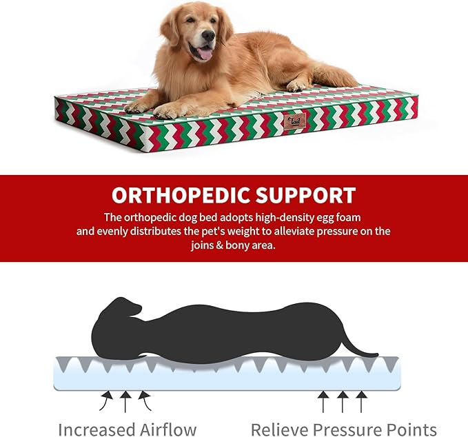 Orthopedic Dog Bed for Large Dogs, Big Waterproof Dog Bed Washable Pet Bed for Large Sized Dogs with Egg Crate Foam Pet Bed Mat, Removable Oxford Cooling Cover, Stripe