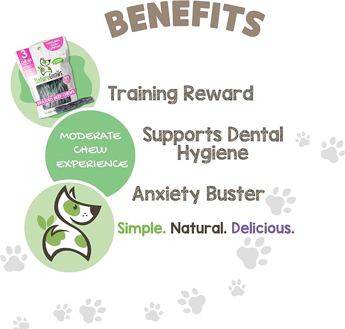 Nature Gnaws Braided Beef Chews for Dogs 5-6" (3 Count) - Long Lasting for Small and Medium Dogs - Natural Beef Gullet Jerky Dog Chew Treats