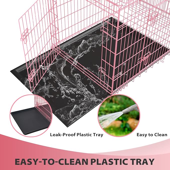BestPet | Dog Crate | 36" | Pink | Foldable Metal Kennel with Double Doors, Secure Slide-Bolt Latches, Leakproof Tray | Portable Dog Cage for Medium Sized Breeds | for Travel, Indoor & Outdoor Use