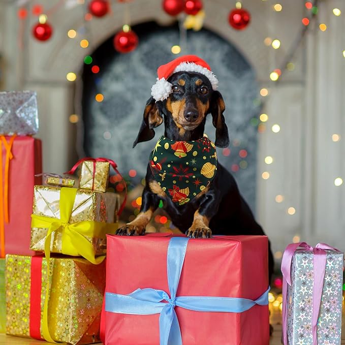 Abbylike 50 Pcs Christmas Dog Bandanas Bulk Pet Scarfs Triangle Bibs Adjustable Washable Puppy Kerchief Seasonal Pet Costume Accessories Grooming Supplies for Small Medium Large Dogs Cats