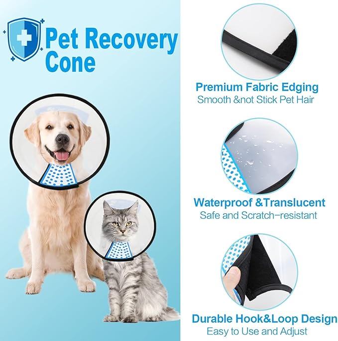 Supet Adjustable Dog Cone Collar for Licking Prevention - Elizabethan Collar for Medium, Small, Large Dogs - Comfortable Pet Recovery After Surgery - Plastic Head Neck Cone of Shame