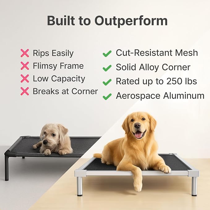 Elevated Dog Beds Small Sized, Chew Proof Aluminum Alloy Heavy Duty Dog Supplies Cooling Raised Pet Cot Indestructible with Anti-Rust Washable Assembly for Crate Outdoor-32.7"x 24.8" x 7"