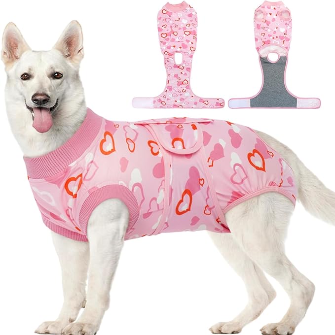 Kuoser Dog Surgery Recovery Suit, Valentine's Day Doggie Surgical Shirt for Female Male Dogs, Pet Onesies for Small Medium LargeDogs
