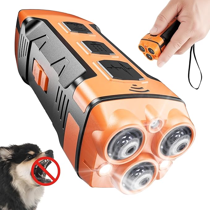 Dog Bark Deterrent Devices, Ultrasonic Anti-Barking Devices with 3X Sonic Emitters, Portable Rechargeable Bark Control Safe for Dogs Training - Indoor & Outdoor, Orange