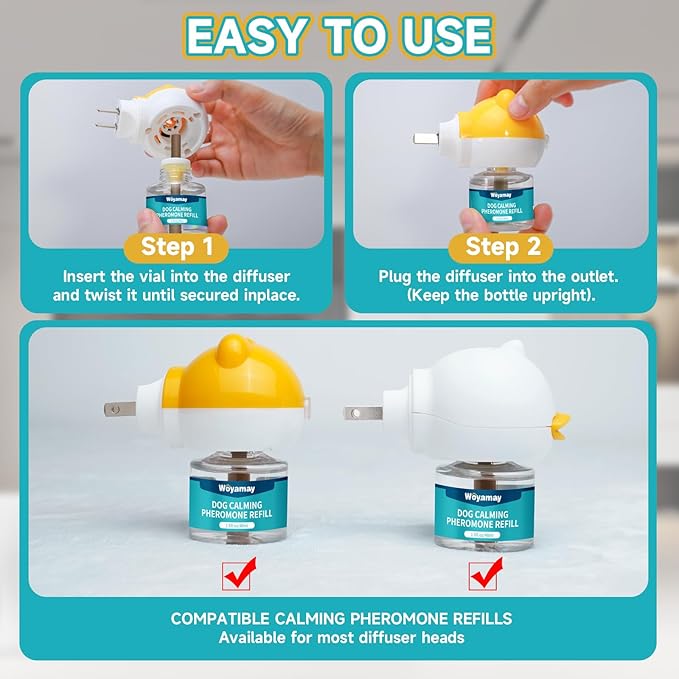 Dog Calming Diffuser Refills - Dog Pheromones Calming Diffuser for Dogs Relieve Anxiety & Stress, 2-Month Supply Dog Pheromone Diffuser Refills (Fits All Common Diffuser Heads)