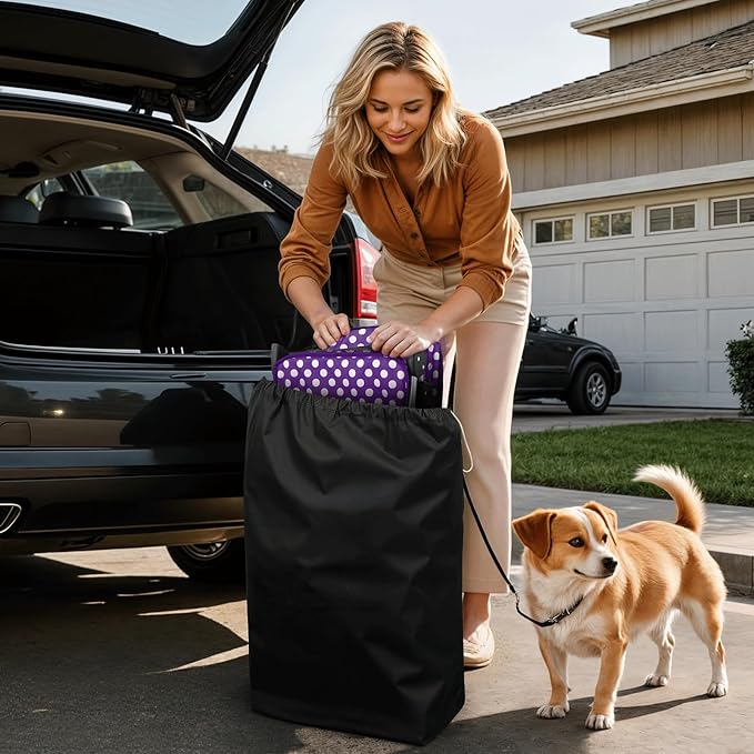 Magshion 3-Wheel Pet Stroller, Foldable Travel Jogger for Small & Medium Dogs & Cats (Up to 33lbs), Lightweight Carrier with Breathable Mesh Cover, Cup Holder & Storage Basket, Purple Polka Dots
