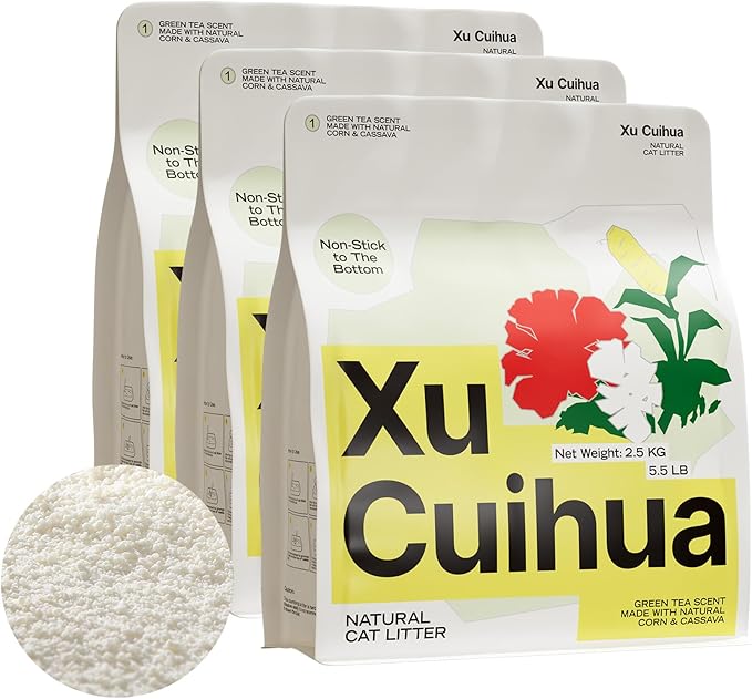 Natural Cat Litter Green Tea Scent, Plant-Based, Strong Clumping Litter, Odor Control, Easy Scooping, Clumps Lift Cleanly, Low Dust, 5.5 LB x 3 Bags