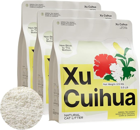 Natural Cat Litter Green Tea Scent, Plant-Based, Strong Clumping Litter, Odor Control, Easy Scooping, Clumps Lift Cleanly, Low Dust, 5.5 LB x 3 Bags