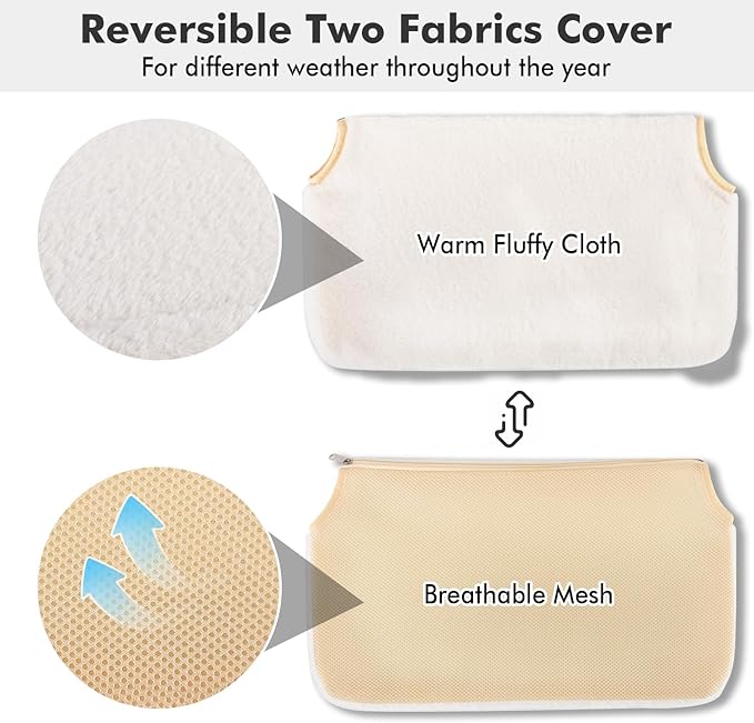 AMOSIJOY Cordless Cat Window Perch, Cat Hammock for Wall with 4 Strong Suction Cups, Solid Metal Frame and Reversible Cover, Foldable Cat Beds for Indoor Cats (Medium-White)