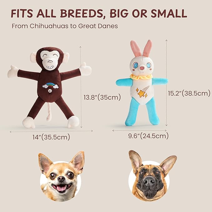 Nocciola Tearable Pull Rip Apart Dog Toys with Squeaker & Crinkle - Interactive Stuffed Plush Toy to Keep Dogs Busy, Pet Puzzle Enrichment Chew Toys for Small Medium Large Breeds