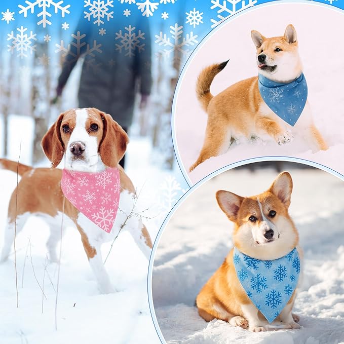 100 Pcs Winter Bandanas Bulk for Dogs Snowflake Cats Bandanas Charm Soft Triangle Bibs Adjustable Scarf for Small Medium Large Pets Winter Costume