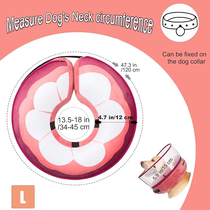 Inflatable Dog Cone Collar for Large Medium Small Dogs, Soft Dog Donut Collar Adjustable Recovery Cone for Pets After Surgery, Extra Enhanced Anti-Licking Guard Shield (Mangosteen, Large)