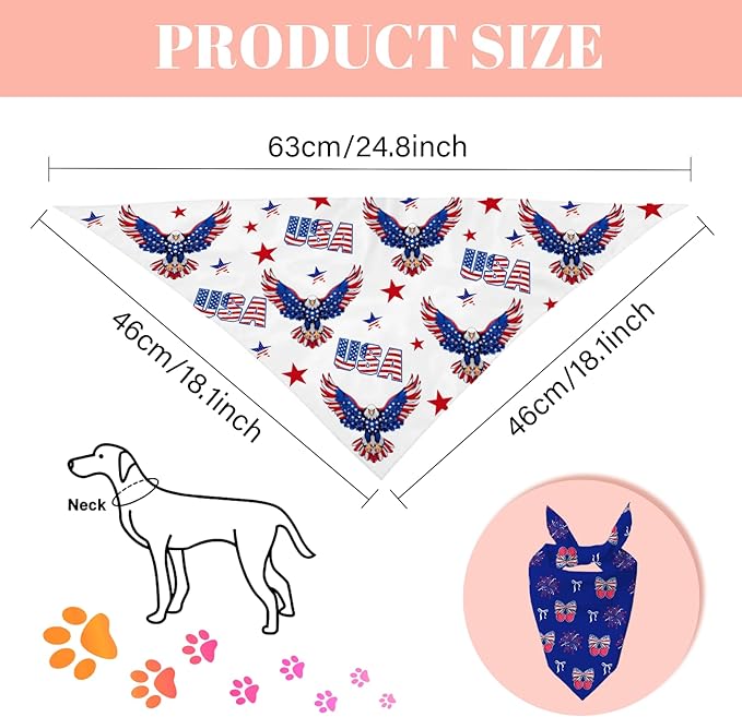 2 Pcs Patriotic Dog Bandana, American Flag Dog Bandana, Independence Day Puppy Scarf Kerchief Bandana for Medium Pet Dogs On Birthday, Gifts for Puppy, Red White and Blue Bandanas