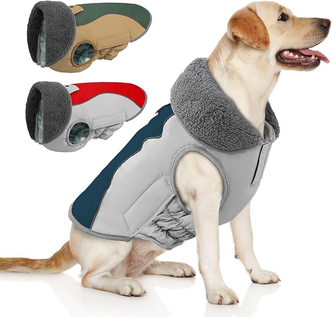 Doglay Dog Coat Waterproof Warm Dog Winter Jacket,Christmas Reflective Fleece Puppy Winter Coat with Harness Hole, Adjustable Snow Jacket for Small Medium Large Dogs