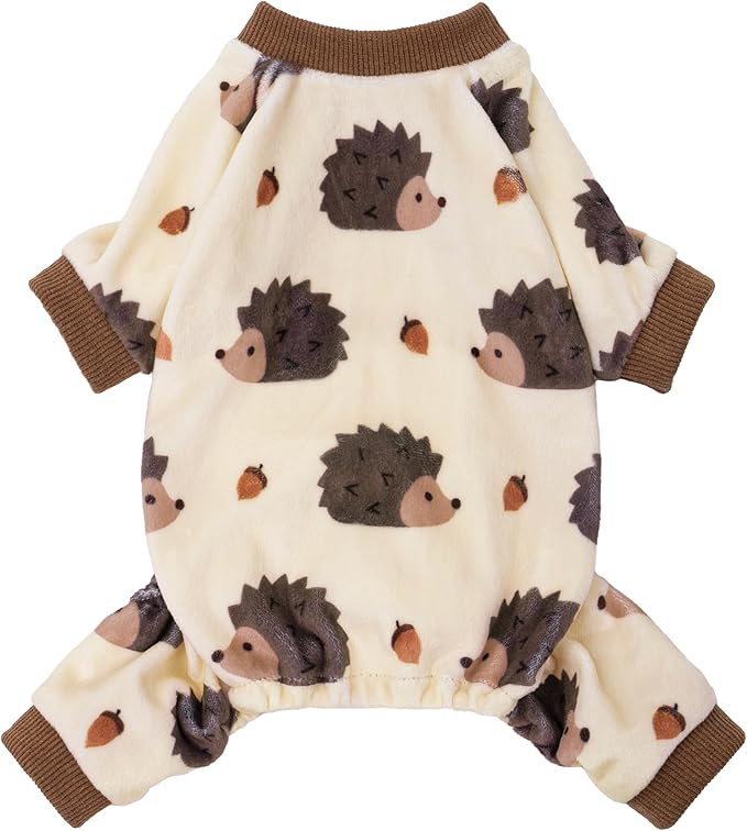 Fitwarm Funny Hedgehog Dog Pajamas, Warm Winter Dog Clothes for Small Dogs Boy Girl, Cozy Pet Onesie with Feet, Beige, Brown, XXL