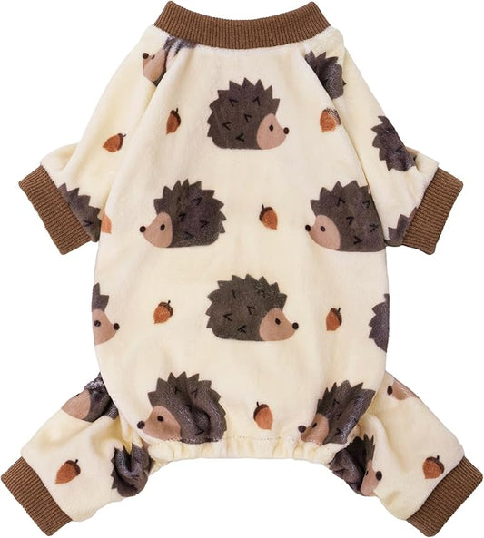 Fitwarm Funny Hedgehog Dog Pajamas, Warm Winter Dog Clothes for Small Dogs Boy Girl, Cozy Pet Onesie with Feet, Beige, Brown, XS