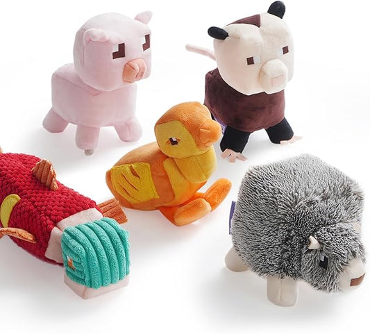 Funny Pixel Style Squeaky Dog Toys, 5 Packs Crinkle Plush Stuffed Dog Chew Toy for Small Medium Large Breeds, Unique Puppy Teething Pet Supplies