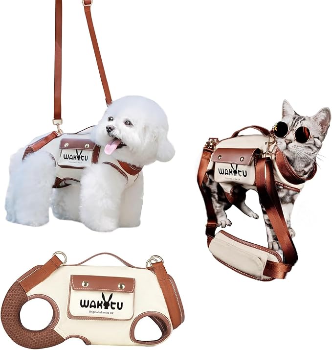 Dog Lift Harness Dog Carrier VES Harness Adjustable Leash with Small Puppy Treat Bag,Fits Most Cars,S，4-8 LBS