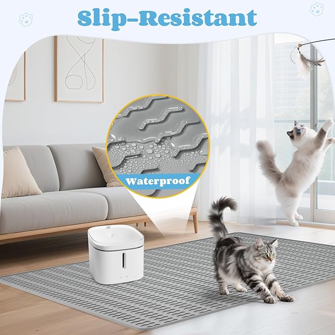 Cat Litter Mat,47x35in Extra Large Litter Mats Silicone,Waterproof Floor Litter Box Mat Indoor,Jumbo Washable Cats Litter Mat Litter Trapping Mat Easy Clean XXL(Grey)