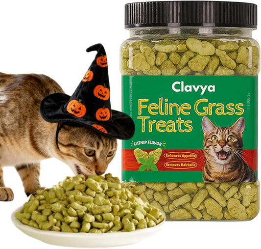 Feline Grass Treats, Cat Grass Treats for Indoor Cats, Lickable Cat Treat Hairball Control, Crunchy Training Biscuits for Cats Supports Skin & Coat