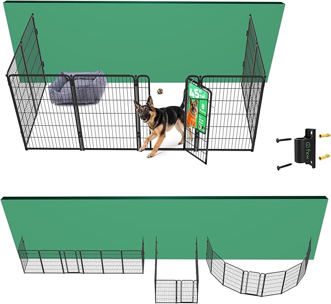 FXW Homeplus Unleashed Indoor Dog Playpen - Stress-Free and Safe Play, Heavy Duty 45 Inch 8 Panels with Fence-to-Wall Anchor (Pack of 4) for Large Dogs, Black│Patented