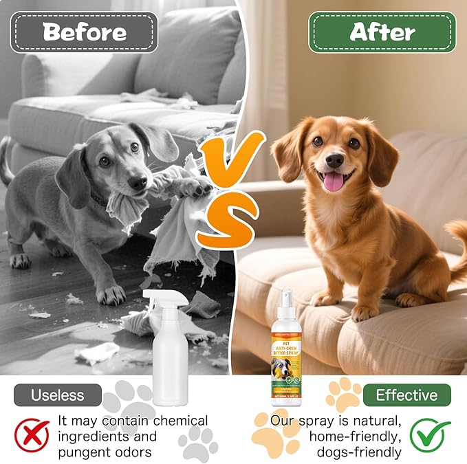 No Chewing Spray for Dogs, Anti-Chew Bitter for Dog Behavior Training Aid Spray, Natural Ingredients, Protect Furniture Shoes Belongings, Stop Chewing, Licking, Biting for Dog Deterrent Spray