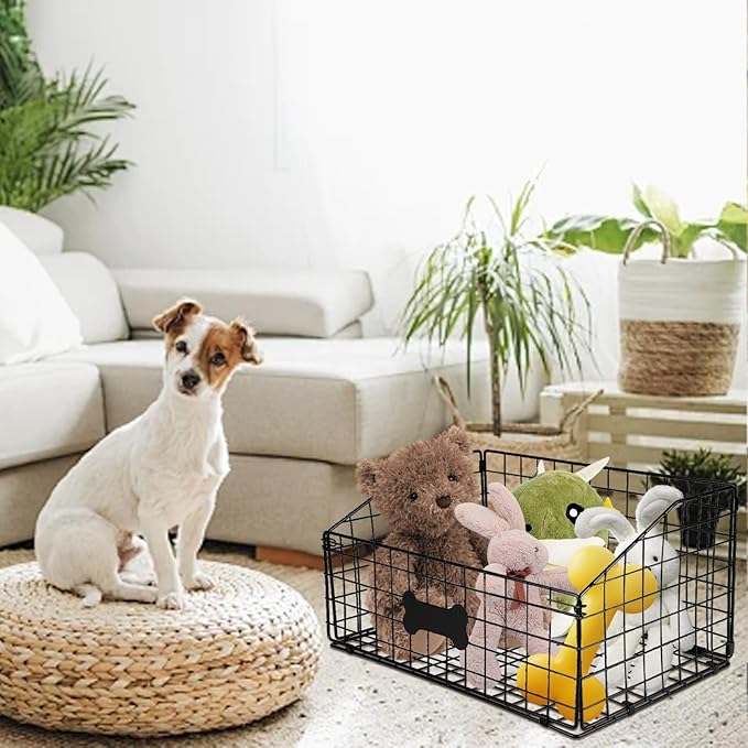 Large Dog Toy Basket Metal,Dog Toy Box,Dog Toy Bin for Living Room Area,Dog Toy Storage Basket,Dog Baskets for Toys,Puppy Toy Holder,Dogs Toy Container Organizer,Medium Pet Toy Food Storage