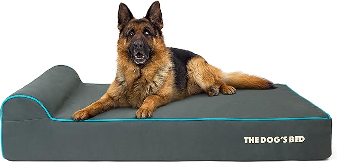 The Dog’s Bed Orthopedic Headrest Dog Bed XL Grey/Blue, Memory Foam, Pain Relief for Arthritis, Hip & Elbow Dysplasia, Post Surgery, Lameness, Waterproof Washable Cover