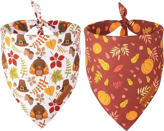 ADOGGYGO Thanksgiving Dog Bandana, Pumpkin Turkey Pet Scarf, Multi Size Offered, Fall Autumn Leaves Thanksgiving Bandanas for Medium Large Dogs Pets (Large)