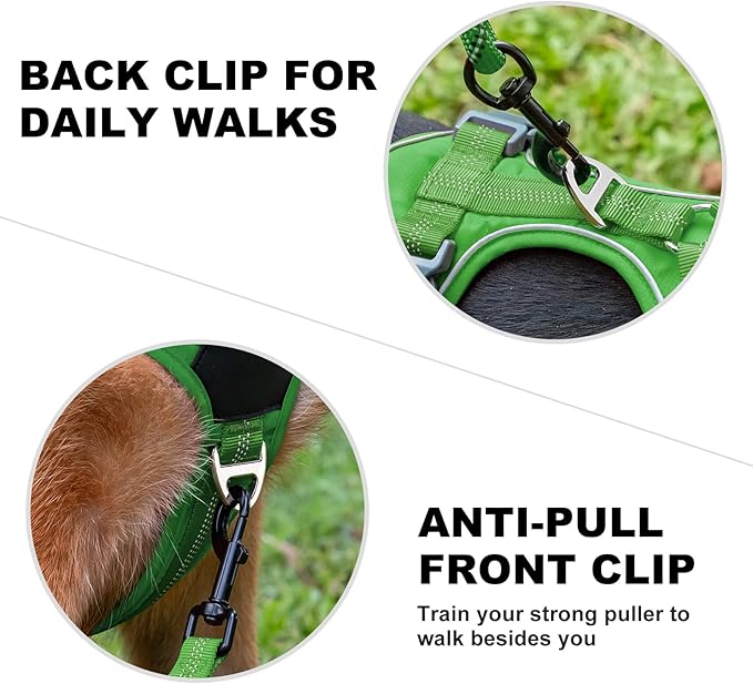 Plutus Pet No Pull Dog Harness, Release at Neck, Soft Padded, Reflective Adjustable Dog Vest Harness for Small, Medium, Large Dogs(Green, M)