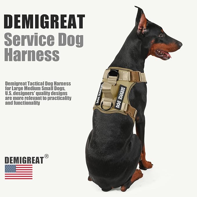 Demigreat Service Dog Harness, Reflective Dog Vest Harness with 5 PCS Patches, Adjustable Soft Oxford Pet Harness, Inner Layer Mesh, Easy to Control for Small Medium Large Dogs