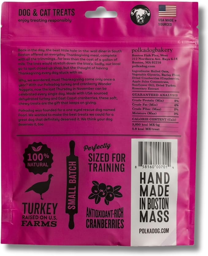 Polkadog Turkey & Cranberry Wonder Nuggets Dog Treats – All-Natural Pet Training Treats for Dogs – Healthy, Handmade Puppy Snacks – Bite-Sized, Soft, Chewy Treats for Pets – 10 oz