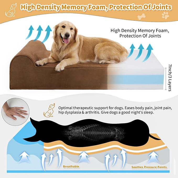 Orthopedic Dog Beds for Large Dogs, 7" Memory Foam Dog Beds with Waterproof Liner, Chew Proof Microsuede Cover, Removable and Washable, Nonskid Bottom, 48"x30"x7" L Chocolate
