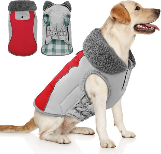 Doglay Dog Coat Waterproof Warm Dog Winter Jacket,Christmas Reflective Fleece Puppy Winter Coat with Harness Hole, Adjustable Snow Jacket for Small Medium Large Dogs