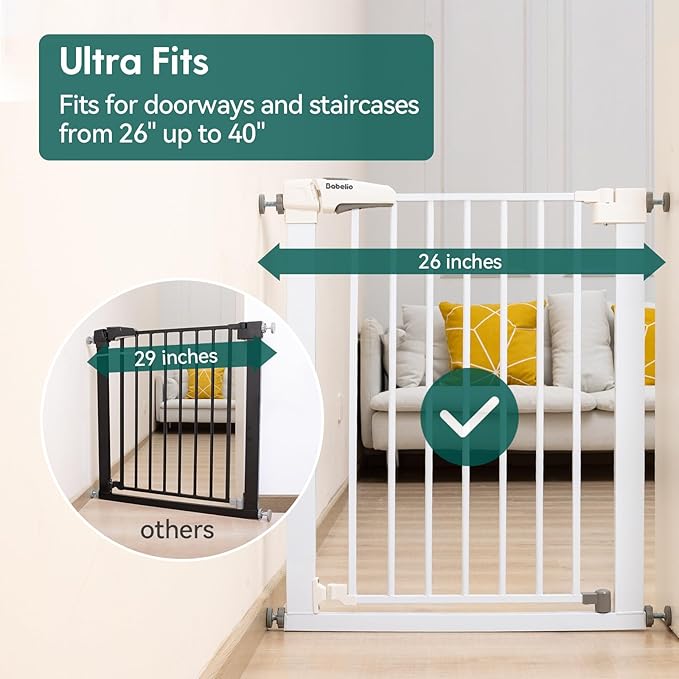 Babelio Baby Gate for Doorways and Stairs, 26''-40'' Auto Close Dog/Puppy Gate, Easy Install, Pressure Mounted, No Drilling, fits for Narrow and Wide Doorways, Safety Gate w/Door for Child and Pets