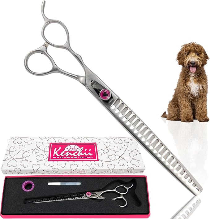 Kenchii Love Left Handed Dog Grooming Scissors, 22 Tooth Blender Shears, Dog Scissors for Grooming, Professional Pet Grooming Scissors, Ergonomic & Comfortable