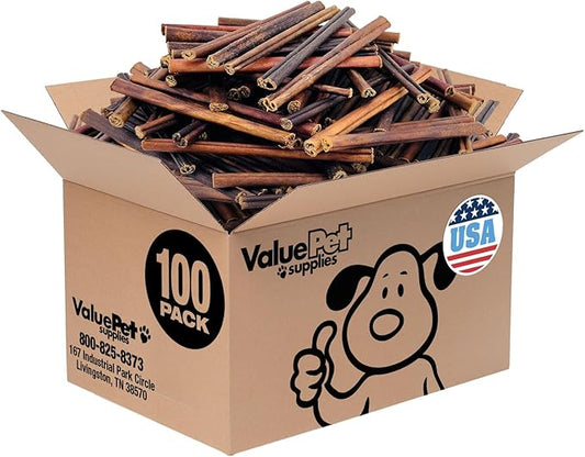 ValueBull USA Collagen Sticks for Small Dogs, 6 Inch Extra Thin Chews, Natural Dog Treats, 100 Count Bulk Pack - Promotes Joint, Skin & Coat Health with Glucosamine and Chondroitin