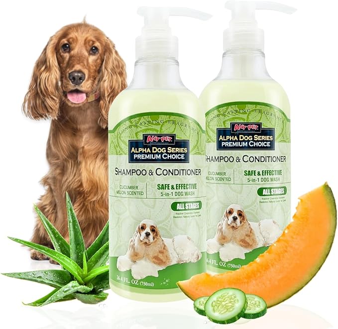 Alpha Dog Series All Stages Natural Dog Shampoo and Conditioner Set with Aloe Vera pH-Balanced Dog Grooming Shampoo and Conditioner for Dogs, Tear-Free Moisturizing Dog Shampoo, 26.4 Oz (Pack of 2)