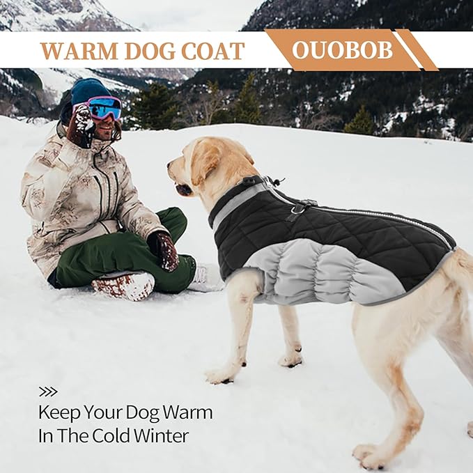 Dog Coats for Large Dogs,XL Dog Coat,Warm Fleece Winter Coat with D-Ring,Back Zipper Pet Jacket for Large Dogs,Waterproof Pet Snow Jacket Clothes Snowsuit Beagle Corgi Border Collie,Black,XL