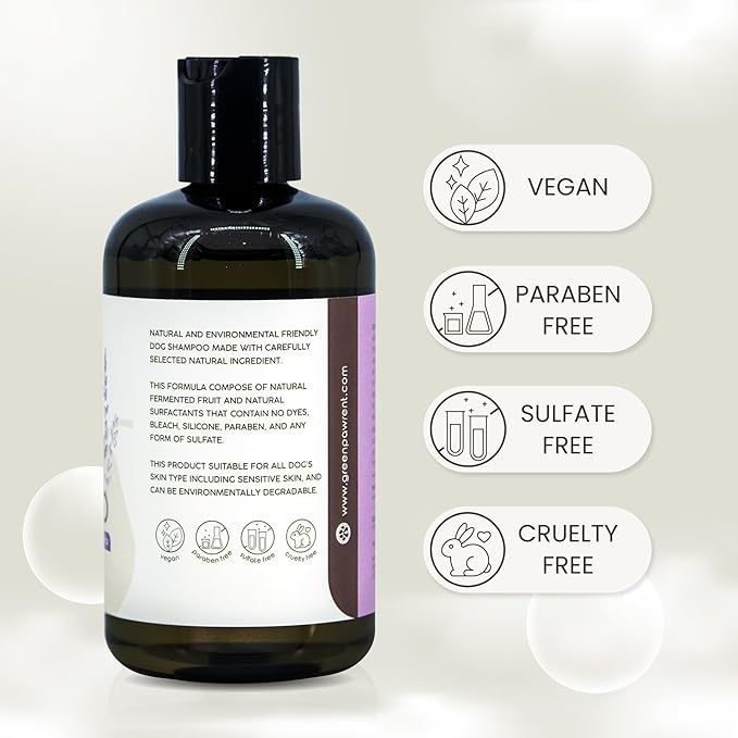 GreenPawrent- Lavender Essential Oil & English Pear Pet Shampoo for Dogs - Sensitive Dog Skin Care for All Breeds. Odor Control & Deep Cleansing - No Paraben No Sulfate & Safe for All Pets - 8.5fl oz