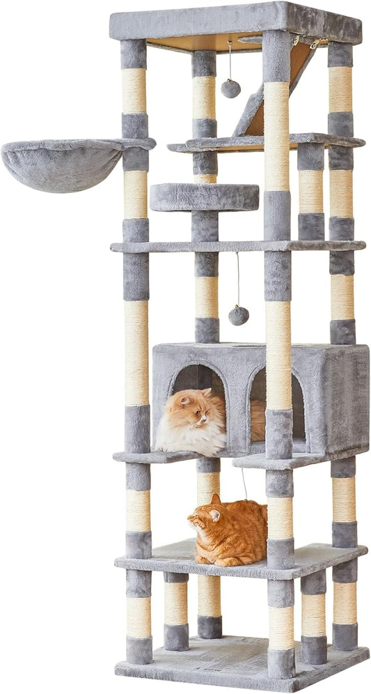 MWPO 74.8 inches Large Cat Tree with Sisal-Covered Scratching Posts & Condo, Tall Cat Tower Entertainment Playground Furniture for Cats & Kittens - Multiple Colors-Light Gray