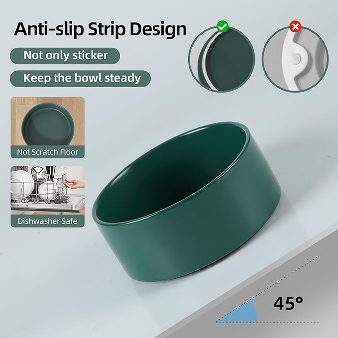 Ceramic Raised Dog Bowl Set, Elevated Dog Bowl with Stand, Food and Water Bowl for Medium Breed Dogs, Weighted Pet Dishes(7.3'',41OZ, Green)