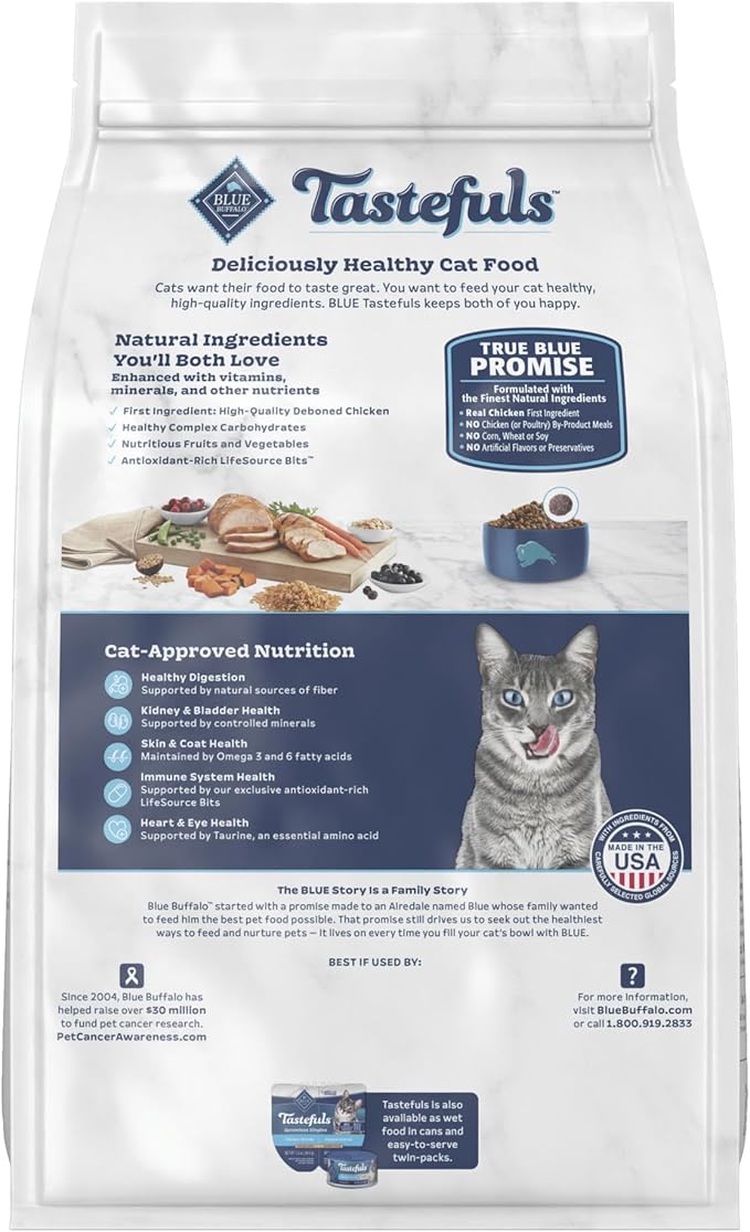 Blue Buffalo Tastefuls Adult Cat Dry Food, Multi-Protein Chicken & Turkey Recipe, 7-lb. Bag
